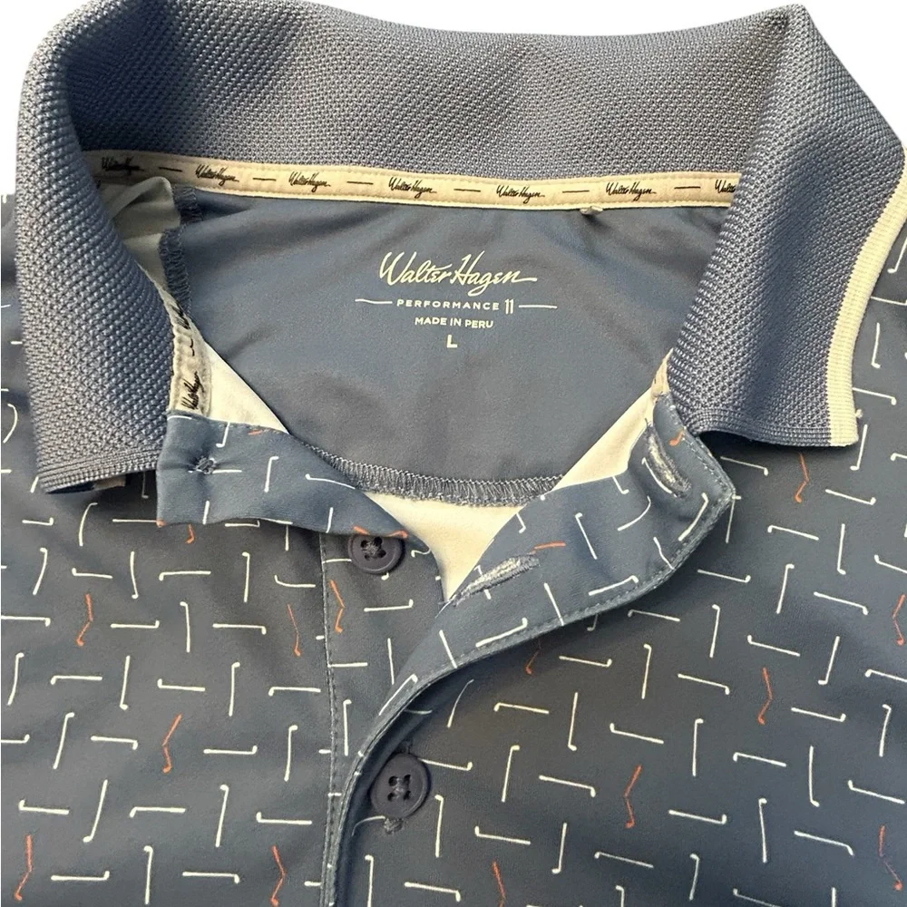 Walter Hagen Men’s Blue Patterned Performance 11 Stretch Golf Polo SZ Large EUC - Picture 9 of 14